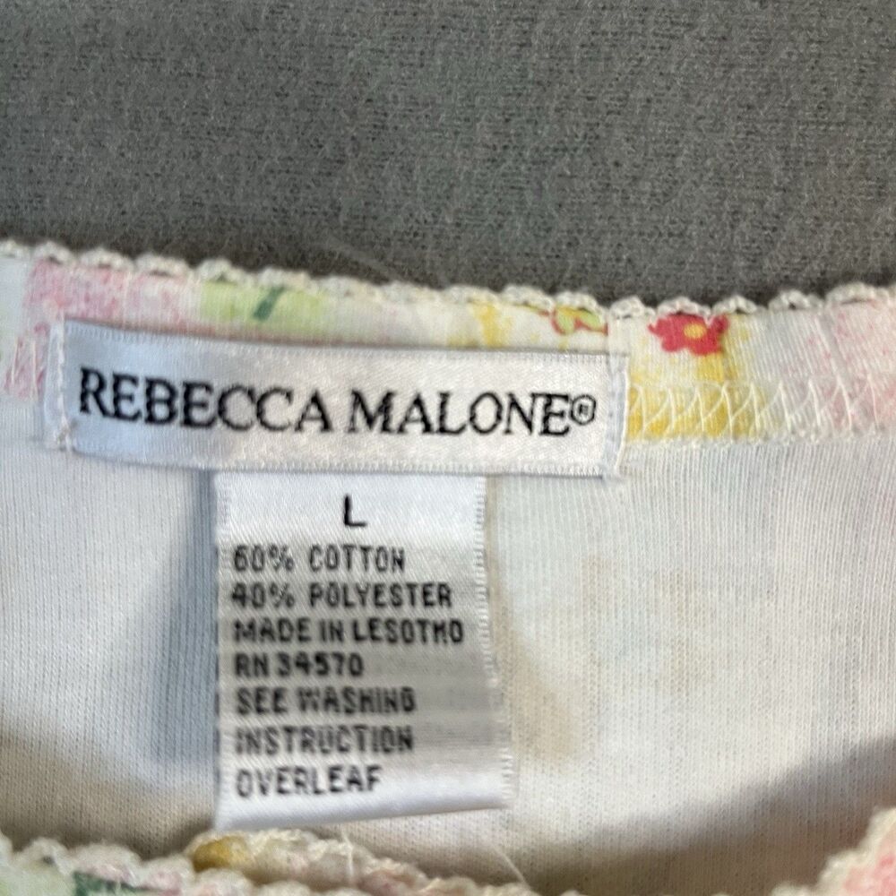 Rebecca Malone Floral Patchwork Pastel Pink Yellow Cottage Top Womens Size L - Picture 5 of 10